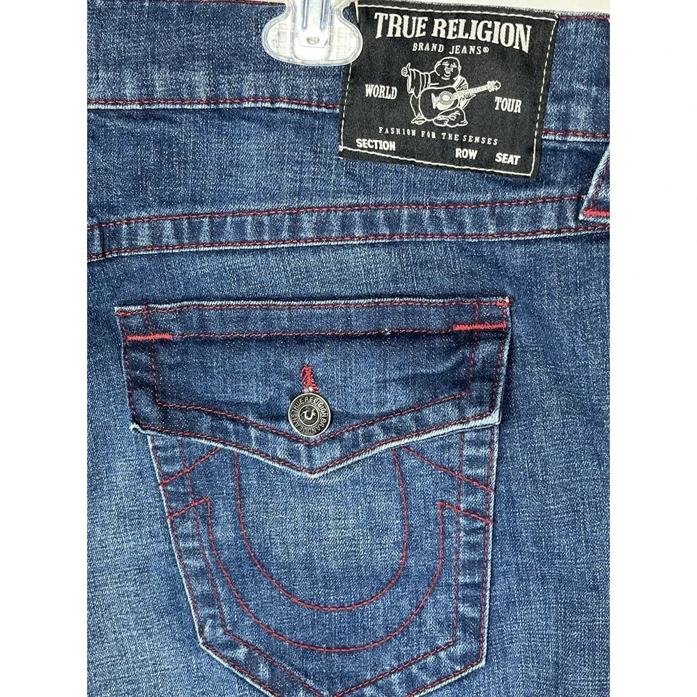 True Religion NWT Geno Relaxed Slim Jeans Men's 38 Distressed‎ Medium Wash Flap